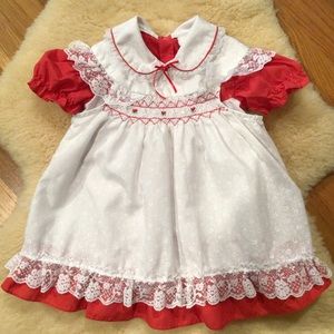 Vintage Mayfair red and white apron dress